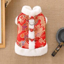 Puppy Dog Pet Shirt Chinese New Year Red Cosplay Costume Dog Winter Warm Clothes