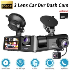 3-Lens 1080P Dash Cam Front+Rear+Inside w/ 32GB SD Card,Night Vision, G-Sensor