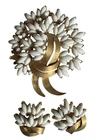Vintage Crown Trifari White Milk Glass Flower Brooch Pin and Earring Set