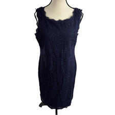 Adrianna Papell Dress 14 Navy Lace Sleeveless Sheath Cocktail Formal Elegant