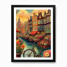 Amsterdam Flower Market Print, Mati Framed Wall Art Poster Canvas Print Picture
