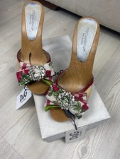 Dolce & Gabbana D&G Women’s Heels Size 38 EU – Floral Bow, Wood Sole. UK-5 US-7