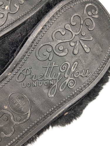 Pretty You London Anya Faux Fur Slippers Black Bow Pearl Womens Large 8 9 - Picture 8 of 9