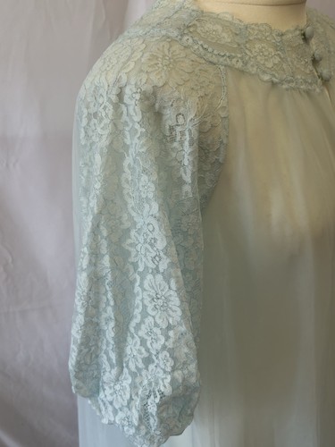 Vintage Vanity Fair Chiffon Multi Layer 1960s Aqua Sheer Nightdress & Night Gown - Picture 20 of 24