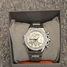 Image of GUESS GW0552L1 Ladies Quartz Silver Steel Bracelet Crystal Bezel 30m Box