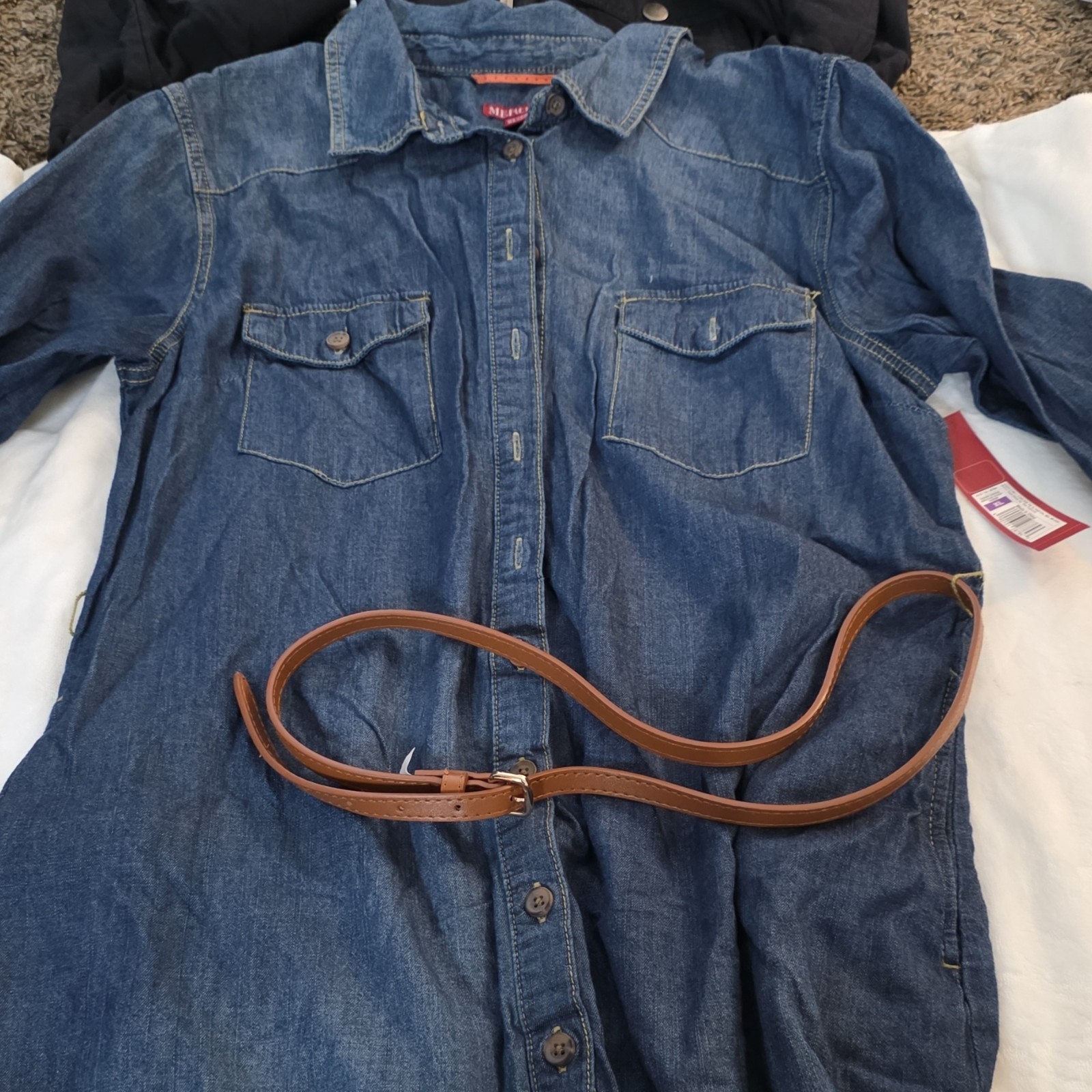 NEWMerona Denim Shirt Dress XL Blue Long Sleeve Belted Butto