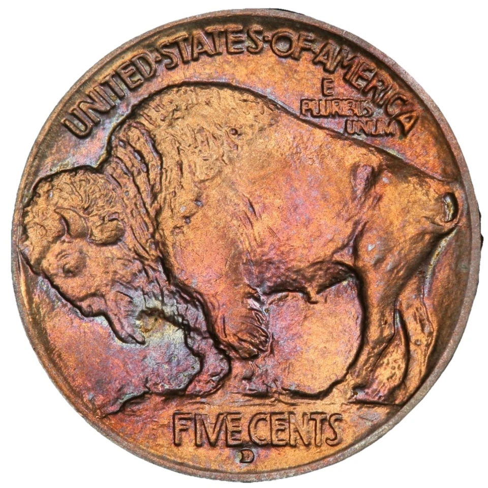 1913-D Buffalo MS64 Type1 PCGS Certified Die Break R Beautiful Tone Rev Rotated - Image 2 of 4