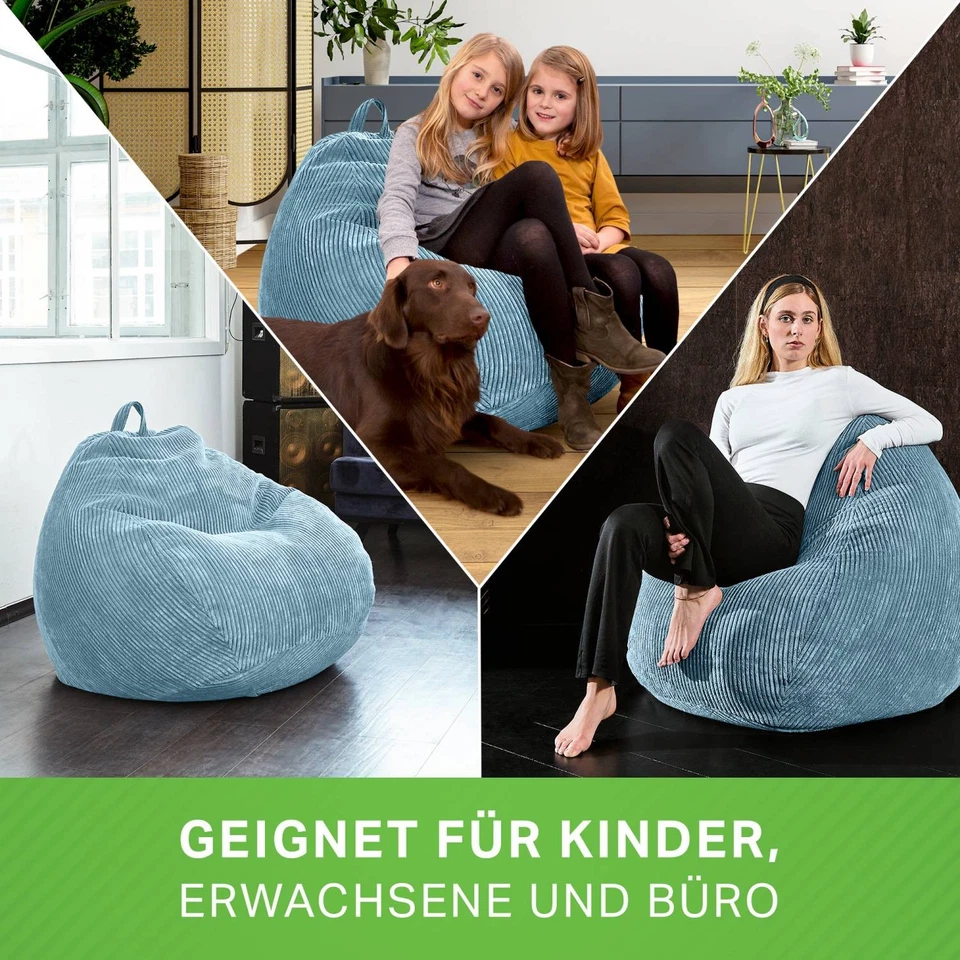 Sitzsack XXL Sitzsack "Scoop" Cordstoff mit Füllung Bean Bag Wohnkissen Gaming - Bild 2 von 4
