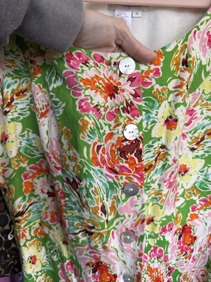 Vibrant Floral Coldwater Creek Fully Lined Linen Dress- Size 10 - Image 4 of 4