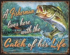 Tin Metal Signs Fisherman's Catch Tin Sign - Nostalgic Vintage Metal Wall