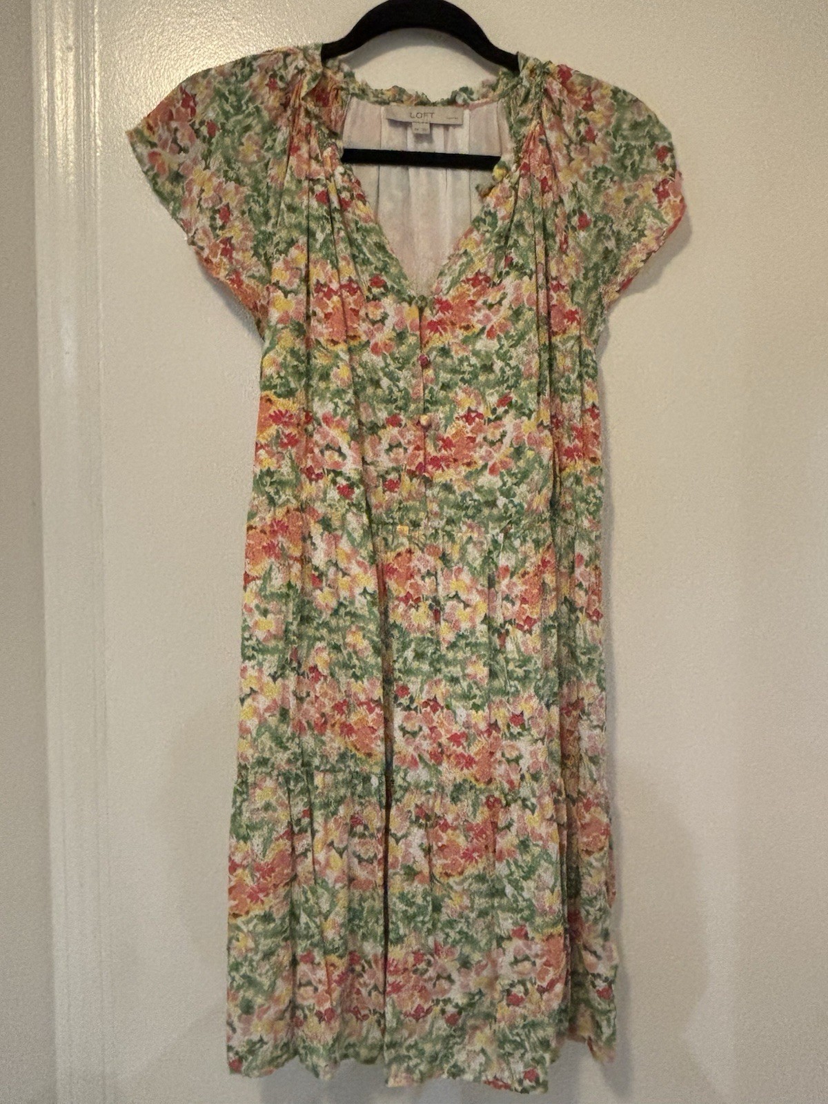 Loft Women’s Multicolor Floral Flutter Sleeve Mini Dress, Size PS