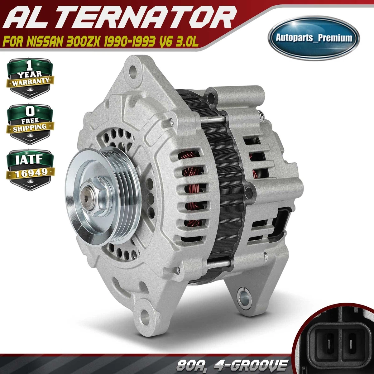 Alternator for Nissan 300ZX 90-93 3.0L Naturally Aspirated 80A 12V