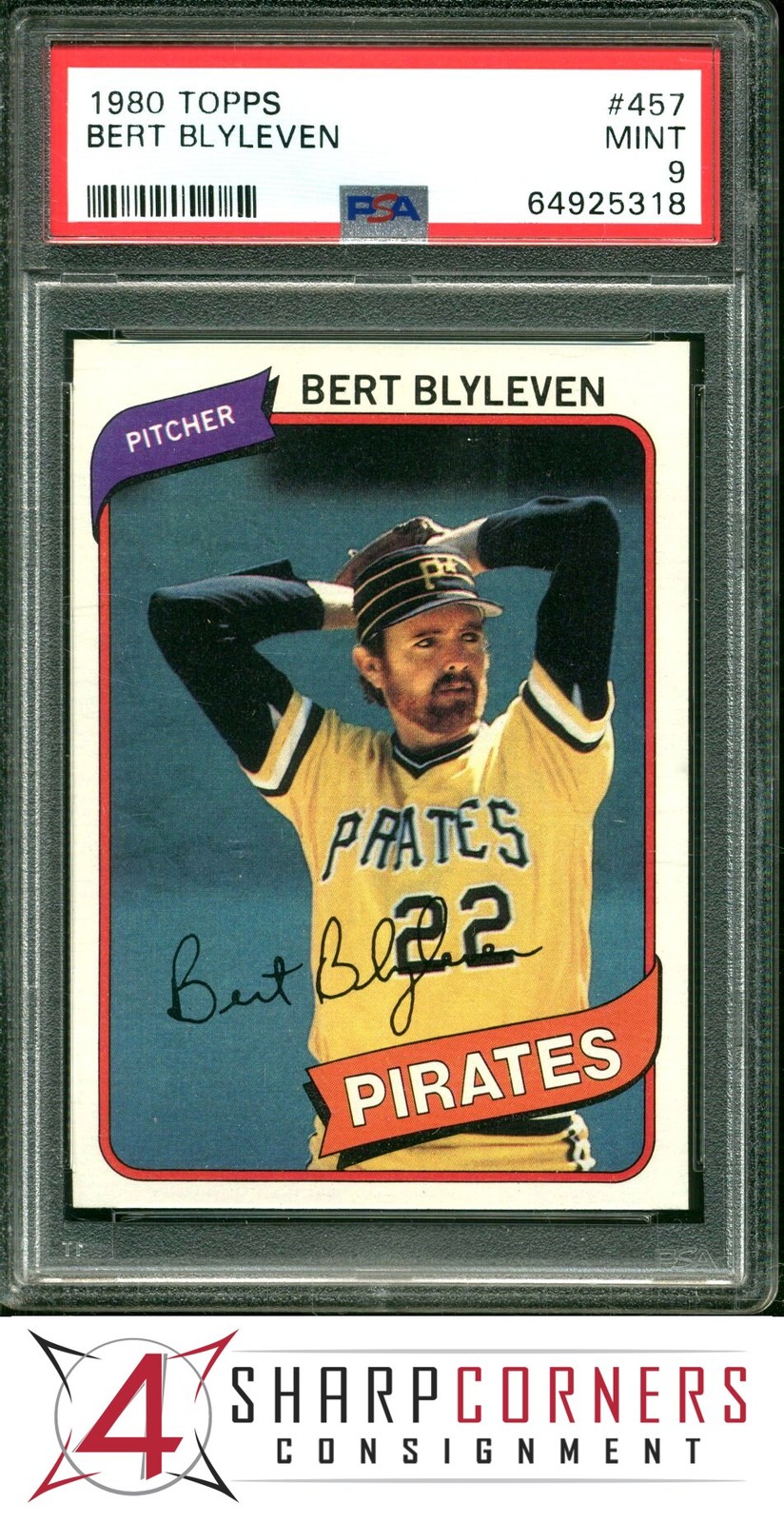 1980 TOPPS #457 BERT BLYLEVEN PIRATES HOF PSA 9