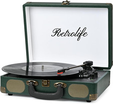 Vinyl Record Player - 3-Speed Bluetooth Portable Belt-Driven Suitcase Turntable