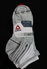 Reebok Men's Pro-Series Cushion Ankle Socks 6-Pack DH3 White/Grey 6-12.5 NWT