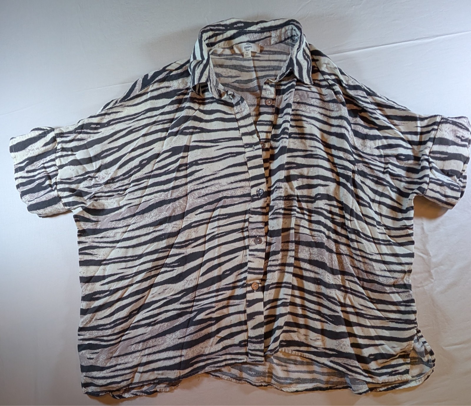 Entro Zebra Print Collared Button‑Down Shirt – Ne… - image 1