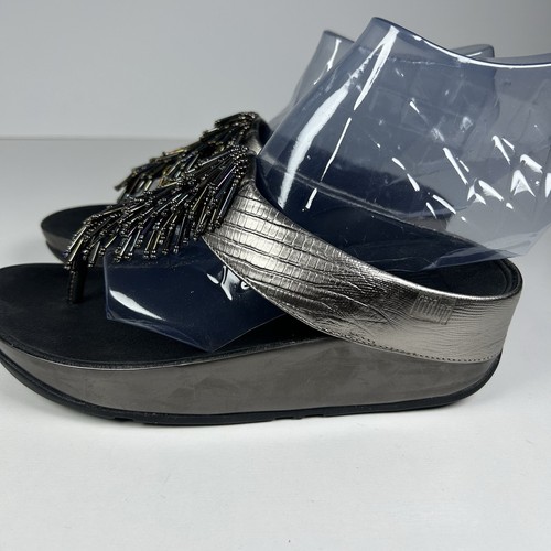 FITFLOP Cha Cha Beaded Wedge Flip Flop Sandals Size 6 Bronze 336-289 - Picture 4 of 8