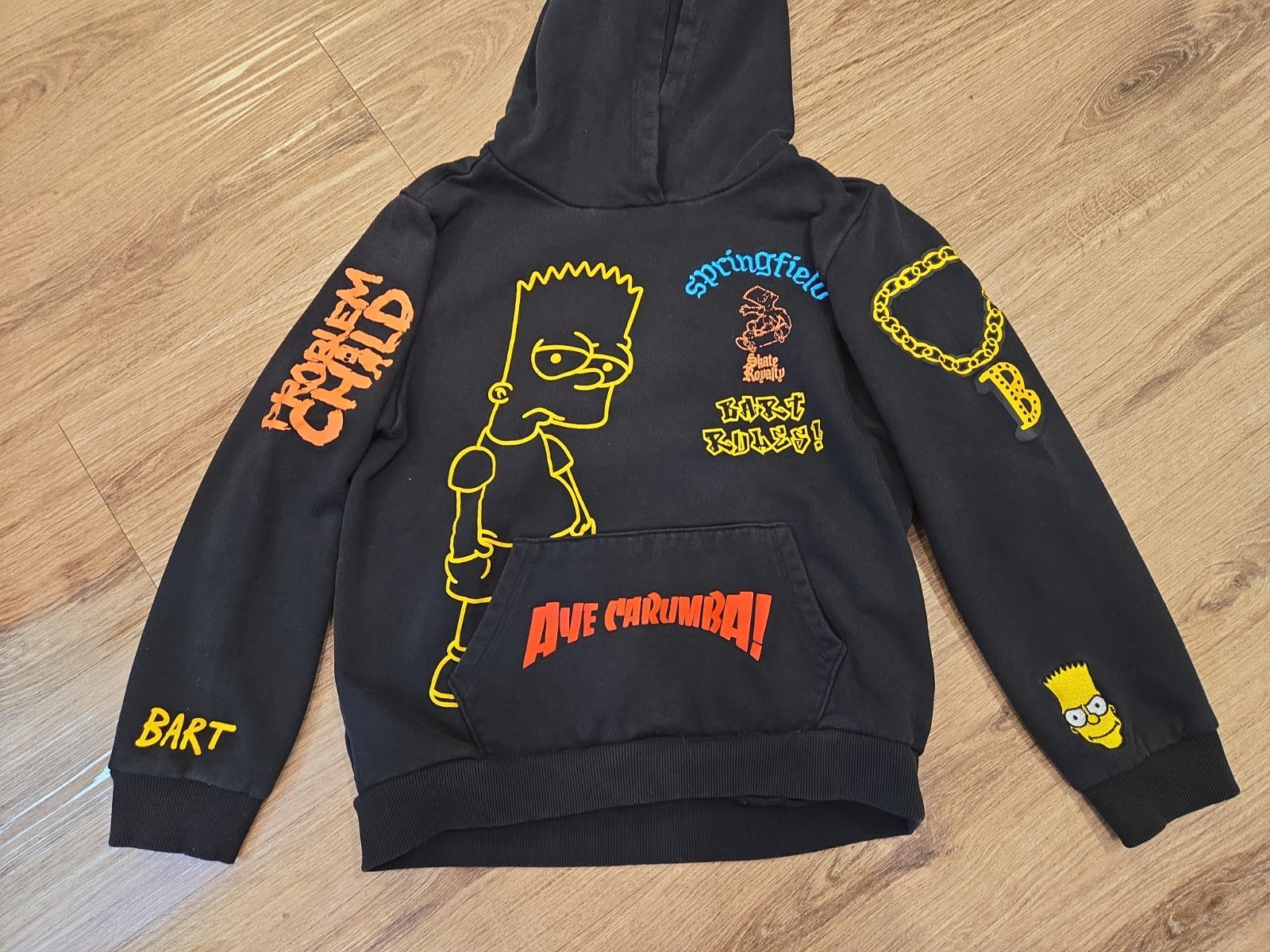 Vintage Kids The Simpsons Problem Child Bart Simpson Hoodie Size XL/14-16 Black