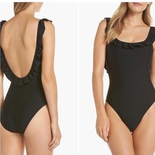 J.Crew Womens Plus Sz 24 Black Ruffled Open Back One Piece Swimsuit New