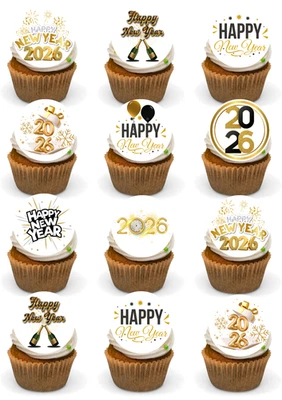 TOP IT TOPPERS LTD 24 PRECUT Edible Christmas New Years Eve 2026 Premium Wafer cake/cupcake toppers