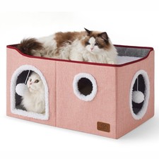 Bedsure Large Cat Beds for Indoor Cats - Extra Wide Cube Widen, Pink