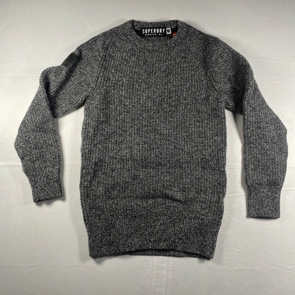 Superdry Suéter De Punto De Mezcla De Lana Para Mujer M Gris Manga Larga Cuello Redondo Pullover Foto 3 de 4