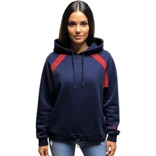 Guess Navy Blue Red Logo Tape Hoodie Sweatshirt Women Size M NWT