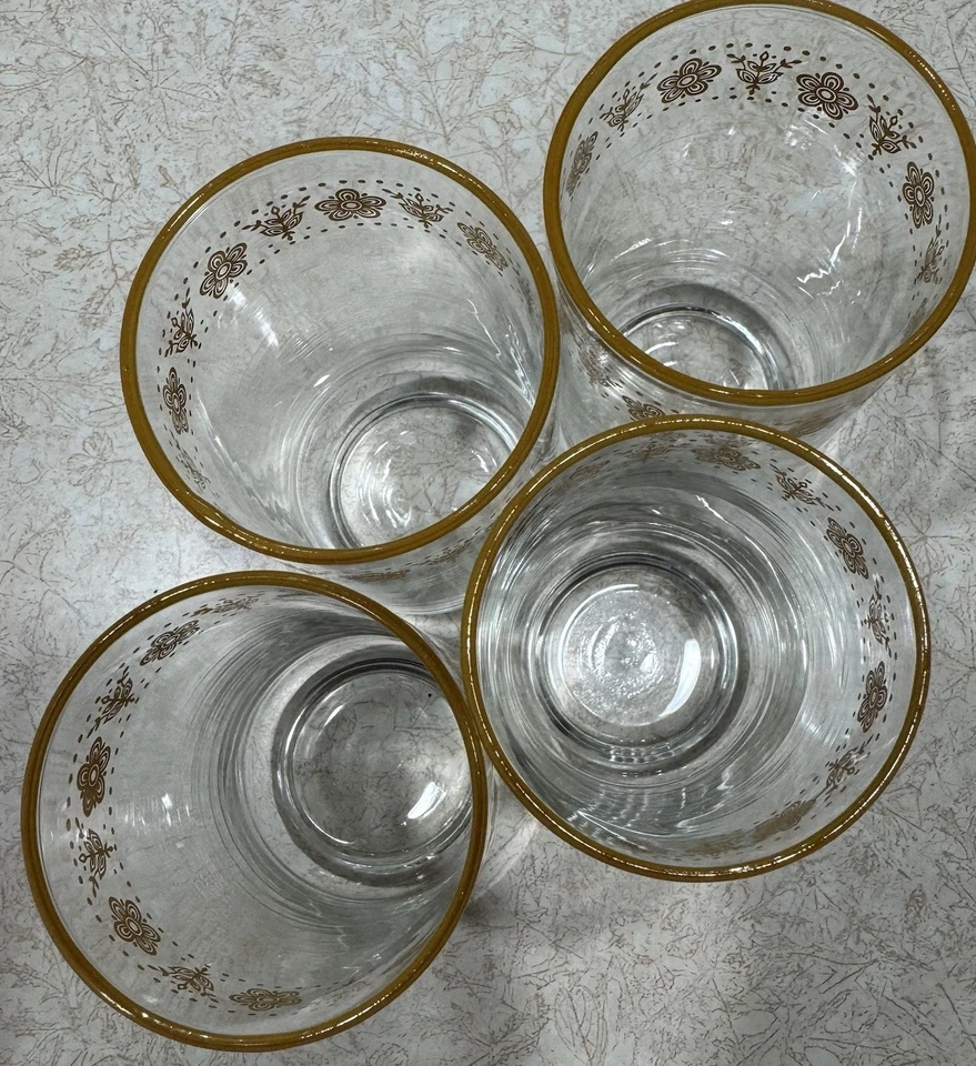 Juego de 4 vasos de cristalería BUTTERFLY GOLD 5" 10 OZ USADOS EN EXCELENTE ESTADO Corelle By Corning Foto 2 de 4