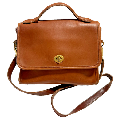 Vintage COACH Court Bag 9870 British Tan Leather USA 1995 Turnlock 
