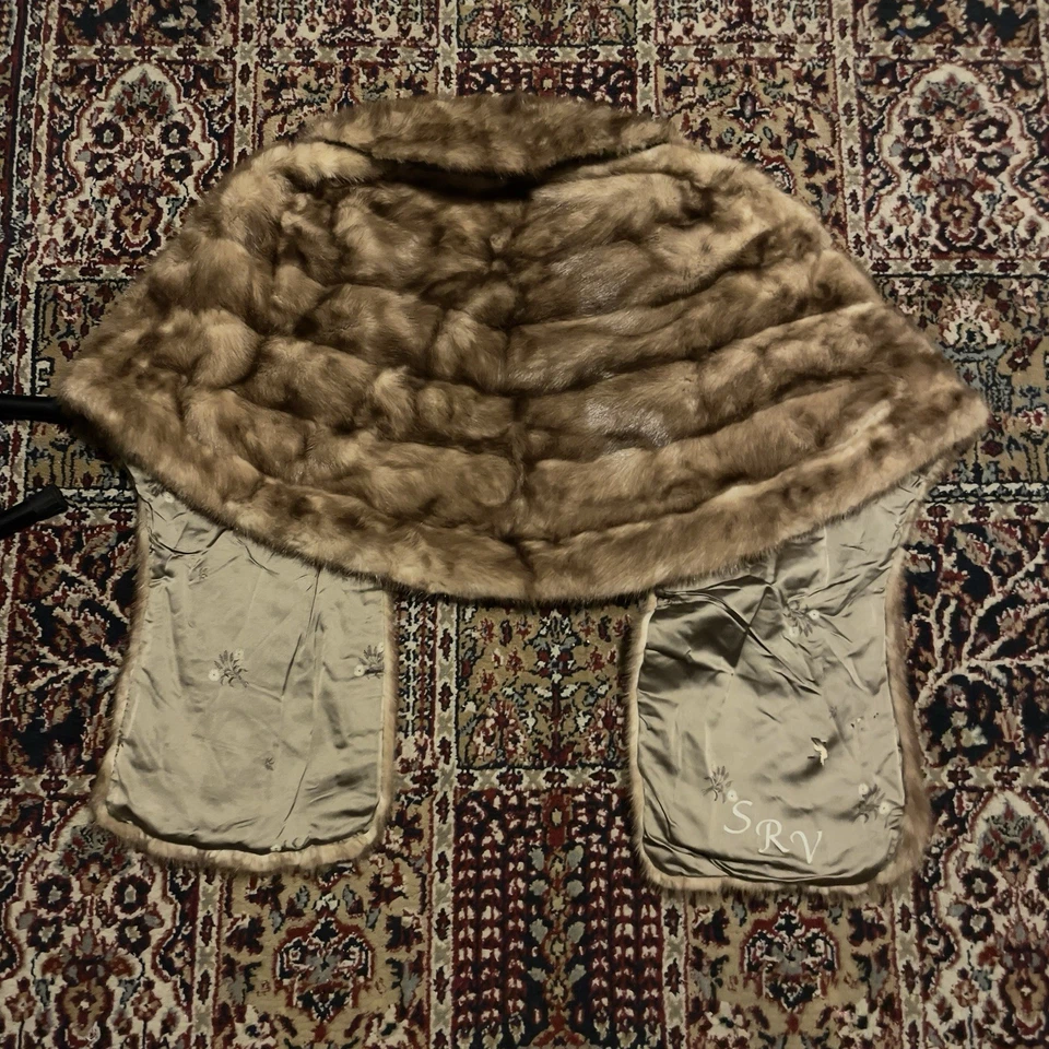 True VTG 60s MaF Light Brown Striped Genuine Mink Fur Stole Shawl Wrap Cape USA - Image 2 of 4