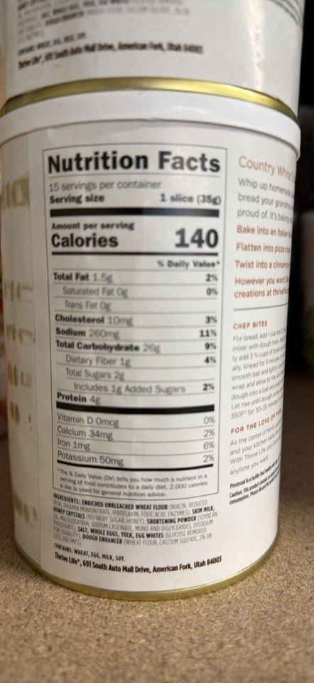 Thrive Life Country White Dough Mix 25 Year Long Shelf Life Bought In 2021 - Image 2 of 4