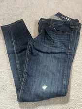 Gap Women's Skinny Jeans Dark Blue Denim Topaz Wash Distressed Stretch 5-Pocket