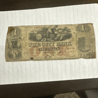 RARE $1 1863 The City Bank Oswego Obsolete Banknote
