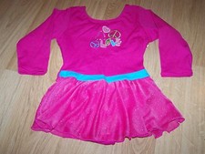 Size XS 4-5 Jacques Moret Hot Pink 3/4 Sleeve Skirted Leotard LOVE PEACE SIGNS