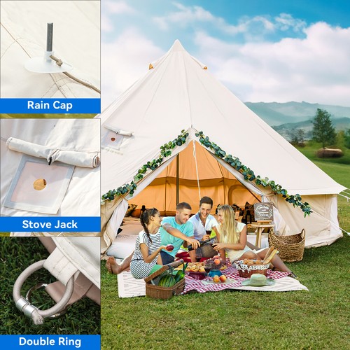 3-6M Cotton Canvas Bell Tent Glamping British Yurt Camping Tent Single Door - Picture 3 of 9