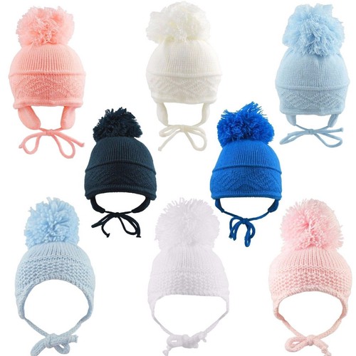 Baby Hat Large Pom Pom Bobble Chin Tie 