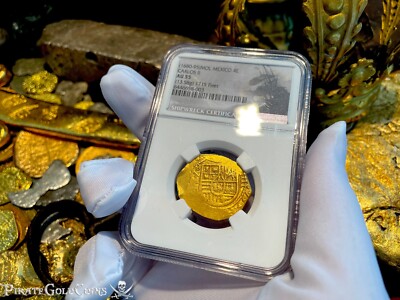 1715 FLEET MEXICO 1693 JEWELED CROSS 4 ESCUDOS NGC55 PIRATE