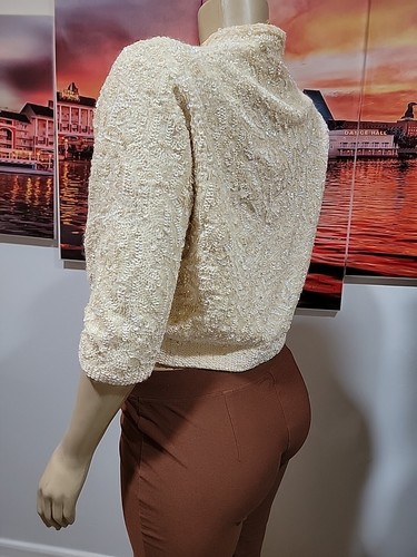 Luxury Dragon House of Hong Kong Vintage 50’s 60's Jacket Cream Sequined #CB8 - Picture 6 of 8