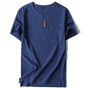 Chinese-Casual-Summer-Linen-Short-Sleeve-Shirt-V-Neck-Tops-Loose-Fit-Tee-Plus-Sz