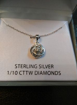 Schöne florale Halskette 0,10 kt rund echt Diamant Sterlingsilber