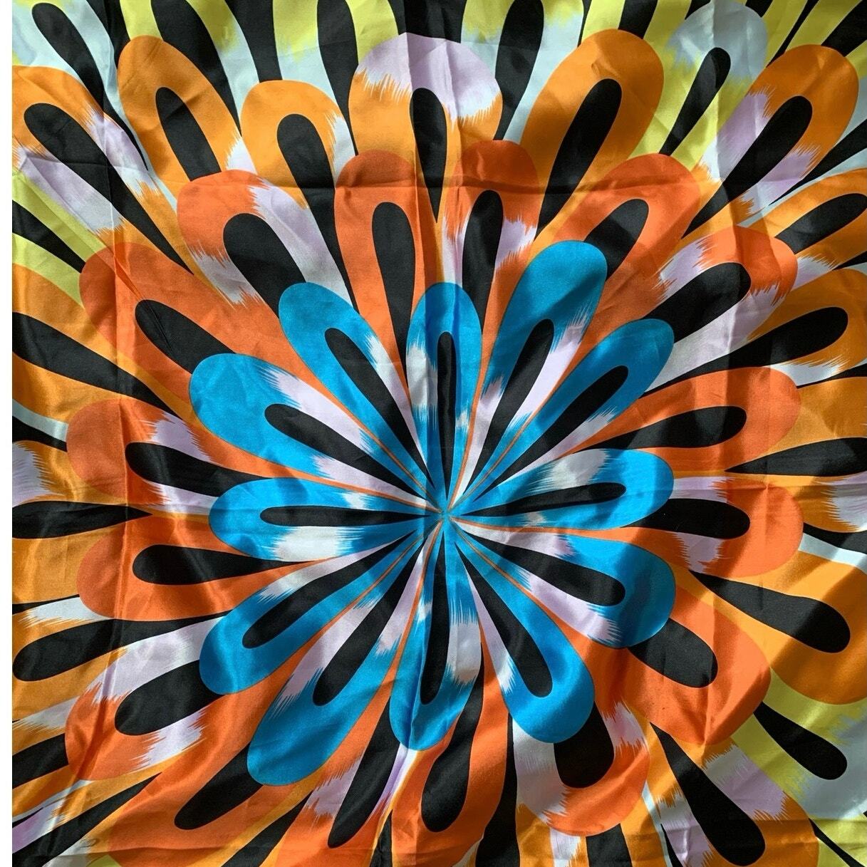 Psychedelic circular pattern satin MOSI scarf mul… - image 13