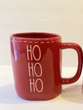 Rae Dunn HO HO HO Red Mug Christmas Coffee White Stitch NEW