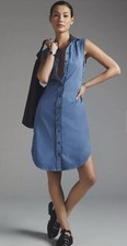 Anthropologie PILCRO Shirt Dress Sz 4 Blue Sleeveless Button Front
