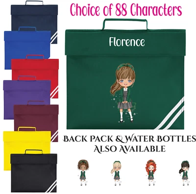 QUADRA Personalised Name Book Bag Girl Clairabella Style Character Reading School Bag