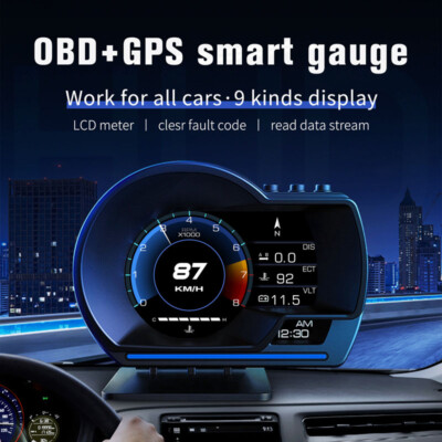 OBD2 GPS HUD Gauge Head Up Display Car Speedometer Boost Scan Turbine Pressure