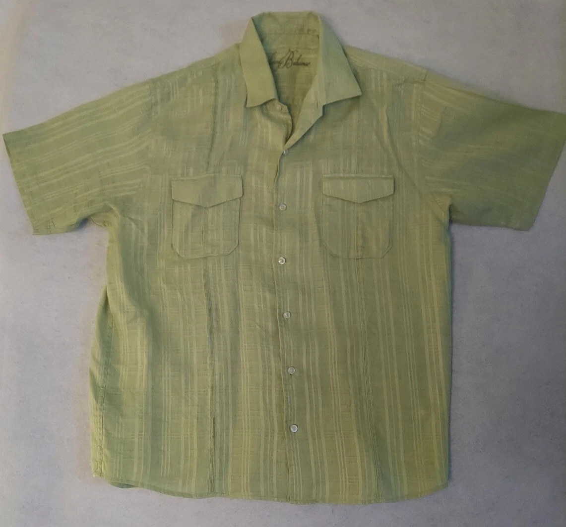 Mens Tommy Bahama shirt L linen green strips button up