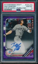 PSA 10 JAKE SANFORD AUTO 2019 Bowman Chrome PURPLE REFRACTOR #/250 RC GEM MINT