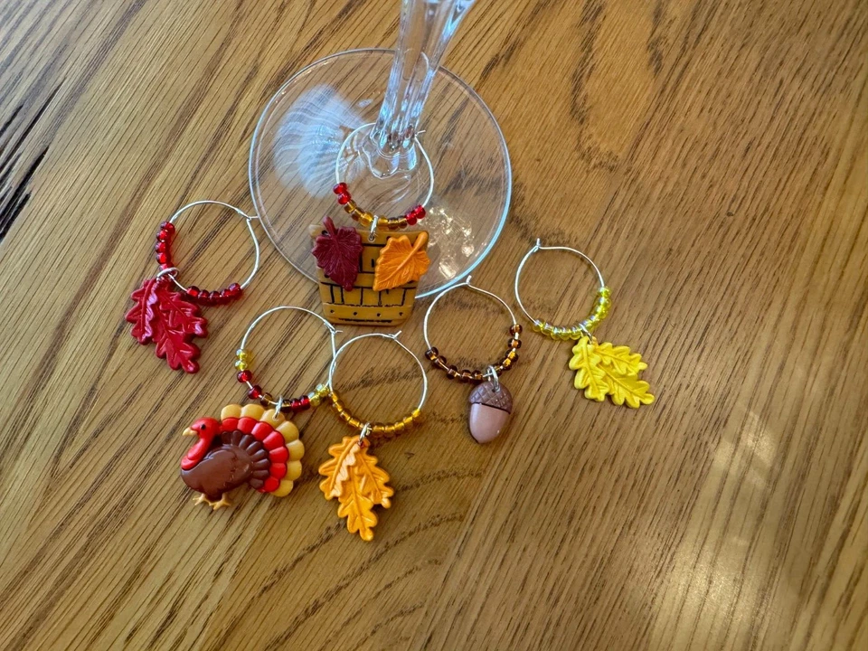 "THANKSGIVING ", FALL  SET OF 6  HAND CRAFTED Wine Glass Charms - Image 3 of 4