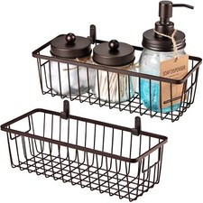 2 Pack Metal Wire Bathroom Storage Basket Bins for Cabinets Shelves Pantry