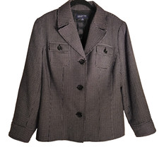 Jones New York Women's Classic Black White Button Front Blazer Jacket Size 14